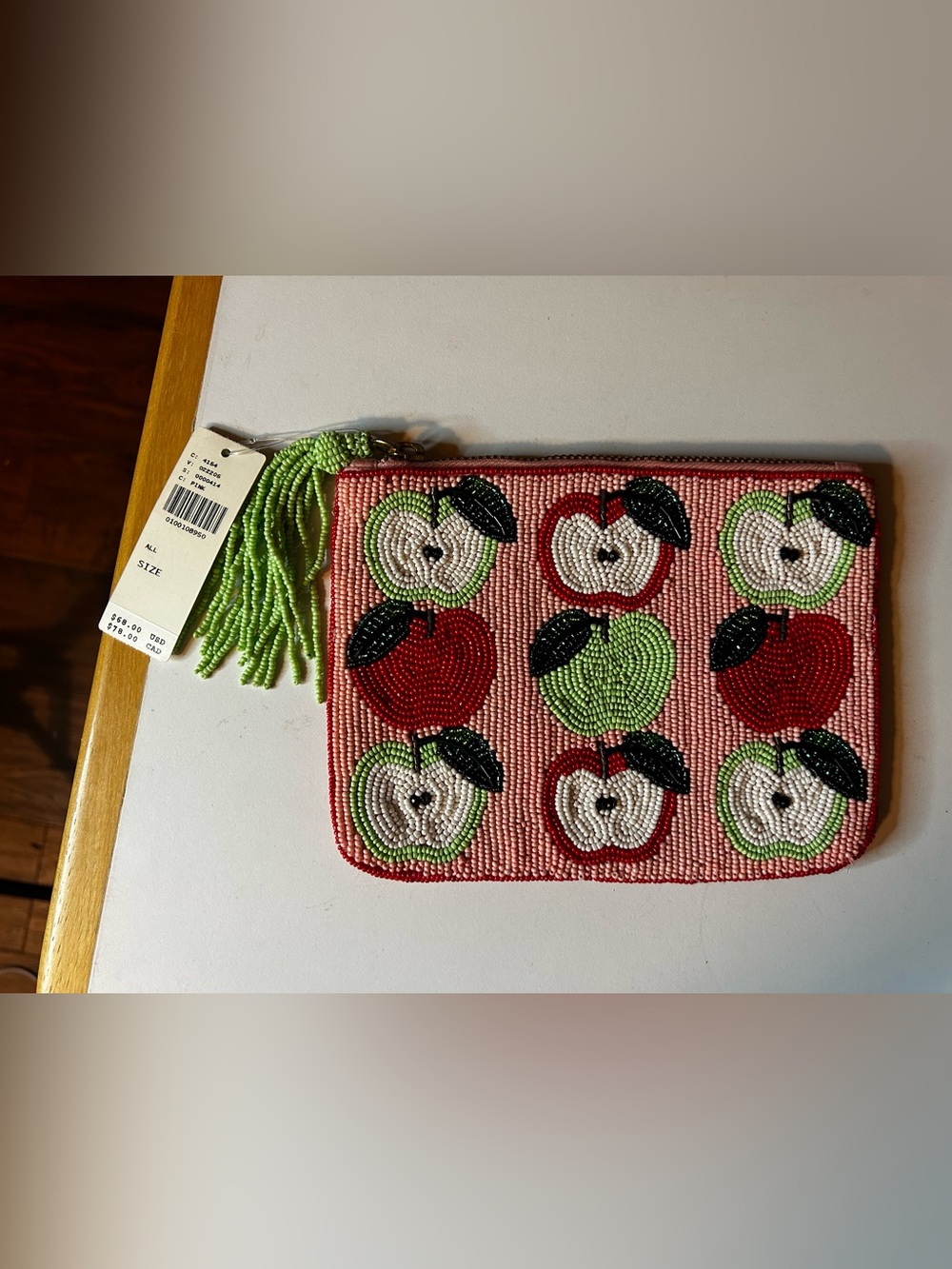Anthropologie Fiona Beaded Apple Zip Pouch